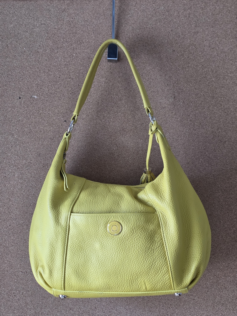 Isaac Mizrahi Yellow Pebbled Leather Shoulder Bag & Wristlet Set Hobo Style